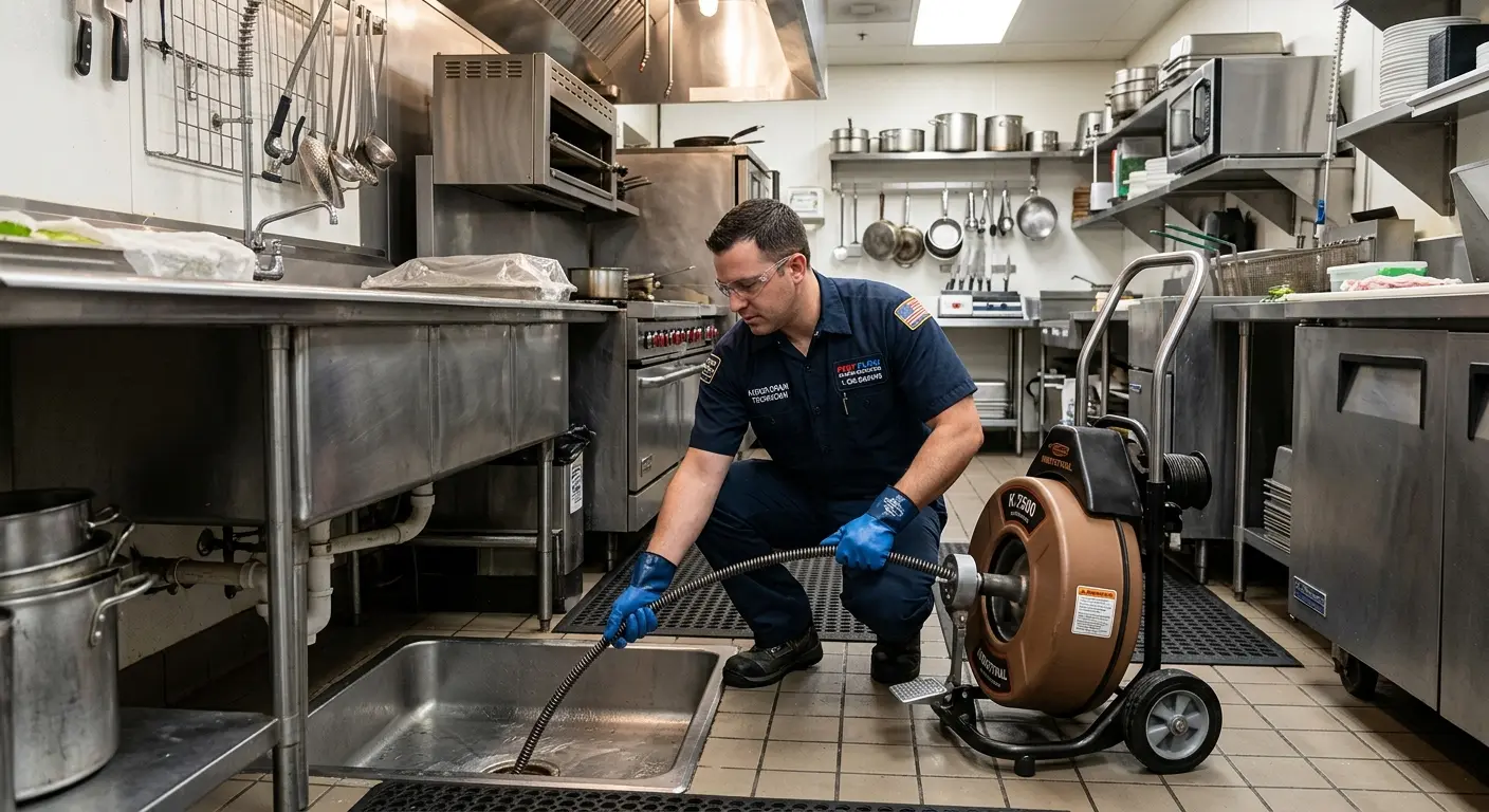 Commercial drain cleaning service in a restaurant kitchen in Brunswick
